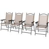 Portable Folding Camping Chairs Set of 4 with Armrests Mesh Fabric for Outdoor Lawn Brown Comfort