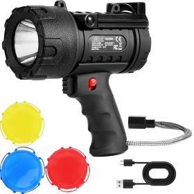 Rechargeable Spotlight Flashlight, 200,000 Lumens, IP67 Waterproof Handheld LED Spot Light, Super Bright Portable Searchlight with 4 Modes Detachable