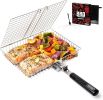 Grill Basket Set, Barbecue BBQ Grilling, Stainless Steel Folding Portable Outdoor Camping Rack for Fish, Shrimp, Vegetables, Cooking Accessories, Gif