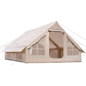 Inflatable Tents for Camping, 5-8 Person Easy Setup Blow up Tent with Hand Pump, 300D Oxford Glamping Tent with Stove Jack 2 Doors & 4 Mesh Windows,