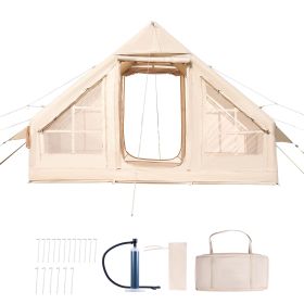 Inflatable Tents for Camping, 3-5 Person Easy Setup Blow up Tent with Hand Pump, 300D Oxford 4 Season Glamping Tent with Stove Jack 2 Doors & 2 Mesh