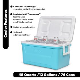 48 QT Laguna Hard Sided Ice Chest Cooler, Aqua Blue and White