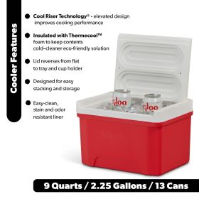 Small Cooler, 9 Quart Laguna Ice Chest, 13 Can Capacity, Red