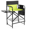 26" Tall Directors Chair with Footrest, 4Portable Bar Height Folding Camping Chair with Built-in Cup Holder, Side Table, Storage Pocket, Neon Green