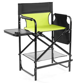 26" Tall Directors Chair with Footrest, 4Portable Bar Height Folding Camping Chair with Built-in Cup Holder, Side Table, Storage Pocket, Neon Green