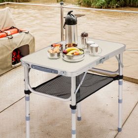 Portable Adjustable Height Folding Table with Mesh Storage Shelf – Lightweight Aluminum Camping Table, 2 Height Settings, Foldable Outdoor Picnic Tab