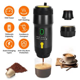 1Pc Portable Electric Espresso Machine Cordless Coffee Maker Self-Heating Car Espresso Maker with Anti-Dry Burn Fit for Ground Coffee/NS/DG Capsules