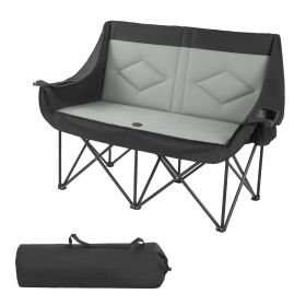 Double Camping Chair, Oversized Two Person Camp Chair with 660 lbs Heavy Duty Support, with Dual Cup Holders, Wine Glass Holders, Magazine Straps, Ca