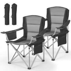 Oversized Camping Chairs, 450 lbs Heavy Duty Support, Portable Folding Camp Chairs with Padded Backrest & Armrests, Cup Holder & Side Pocket, Cooler