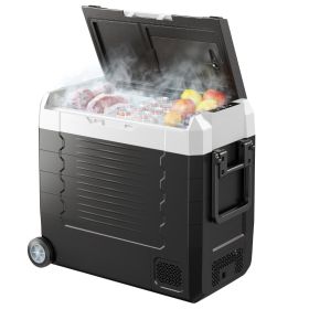 Car Refrigerator, DC 12/24V AC100-240V Compressor Electric Cooler, -4°F to 68°F Truck Refrigerator with APP Control, Wheels & Dual Zone, 58 QT Cars C