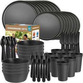 40 Piece RV and Camping Dinnerware Set, Microwave Safe Plates and Bowls Set for 8 with Cutlery, Lightweight & Unbreakable, The Perfect Melamine Alter