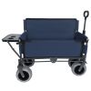 3-in-1 Folding Wagon with Bench Seat & Rear-Mounted Folding Tabletop – 500lbs Capacity, 9"x4" Beach Tires for Camping, Beach, Dark Blue