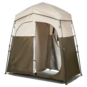 Camping Shower Tent, 2-Room Foldable Portable Privacy Tent Changing Room with Ground Stakes, Ropes, and Carry Bag, 150D Oxford Fabric with Silver Coa
