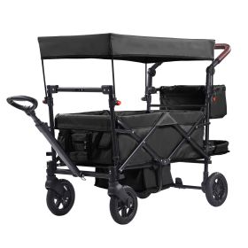 Wagon Stroller for 2 Kids, Push Pull Quad Collapsible Stroller with Adjustable Handle, Encircling Harness Removable Canopy, 4 Wheels with Brakes, Mut