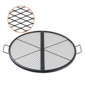 X-Marks Fire Pit Grill Grate, Foldable Round Cooking Grate, Heavy Duty Steel Campfire BBQ Grill Grid with Handle and Support X Wire, Portable Camping