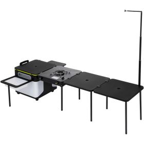 Outdoor Mobile Kitchen, Portable Multifunctional Camp Box with Wheels All in One Integrated Cooking Station with Windproof Stove, Folding Tables Stor