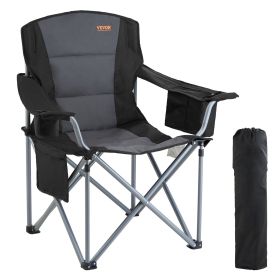 Camping Folding Chair for Adults, Portable Heavy Duty Outdoor Quad Lumbar Back Padded Arm Chairs with Side Pockets, Cup Holder and Cooler Bag for Bea