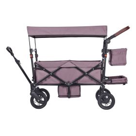 Wagon Stroller for 2 Kids, Push Pull Quad Collapsible Stroller with Adjustable Handle, Encircling Harness Removable Canopy,4 Wheels w/ Brakes,Mutifun