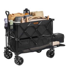 Foldable Double Decker Wagon, 400L Collapsible Wagon Cart with All-Terrain Wheels, Heavy Duty Folding Wagon Cart 350-450 lbs Weight Capacity for Camp