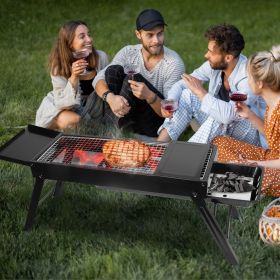 Foldable Charcoal BBQ Grill with Shelf Stainless Steel Grill Net Easy Setup Portable Tabletop Barbecue Grill for Camping Picnic Outdoor Party Backyar