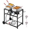 Outdoor Propane Deep Fryer, Dual-Tank 18QTx2 Commercial Fryer, Multi-Purpose Portable Frying Cart with Wheel, 3 Basket, 2 Thermometer, Stainless Stee