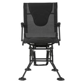 Hunting Chair, 360° Silent Swivel, Foldable Portable Blind Chair, Heavy-Duty Steel Frame Ground Stool Seat, with Armrests, Adjustable Carry Strap, An