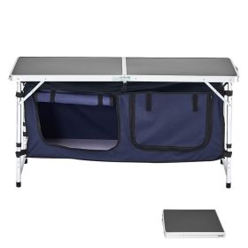 Camping Kitchen Table, Folding Outdoor Cooking Table, 3 Adjustable Height, Aluminum Lightweight Portable Cook Station with Storage Organizer, Carry H