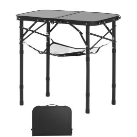 Folding Camping Table, Adjustable Height Portable Side Tables, Aluminum MDF Beach Table with Mesh Layer, Carrying Handle, Lightweight Compact for Out