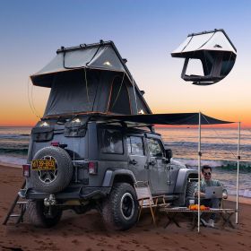 Adventurer Pro Rooftop Tent Hard Shell with USB Outlet, Side Awning, Replaceable Rain Fly&Luggage Racks for 4 Season Camping, Aluminum Pop Up 2-3 Per