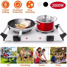 Hot Plate, 2000W Hot Plate,Portable Electric Stove Countertop Double Burners W/5 Level Temperature Control & Stay Cool Handles, Lightweight Cast Iron
