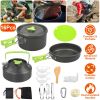 Set of 16Pcs Camping Cooking Ware Camping Stove Cookware Kit Aluminum Kettle with Bowls Knife Fork Spoon Carabiner Spatula Cutting Board for Hiking P