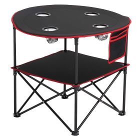 Folding Camping Table, Portable Outdoor Lightweight Picnic Table, 600D Oxford Fabric Waterproof Canvas Travel Beach Tables, with 4 Cup Holders, Carry