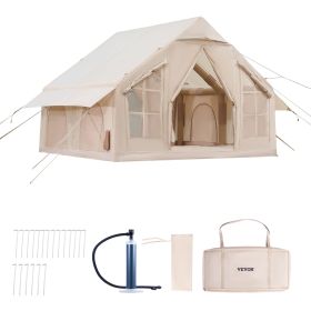 Inflatable Tents for Camping, 4-6 Person Easy Setup Blow up Tent with Hand Pump, 300D Oxford 4 Season Glamping Tent with Stove Jack 2 Doors & 4 Mesh