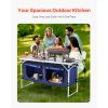 Camping Kitchen Table, Folding Outdoor Cooking Table, 3 Adjustable Height, Aluminum Lightweight Portable Cook Station with Storage Organizer, Carry H