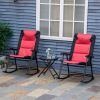 3 Piece Outdoor Patio Furniture Set with Glass Coffee Table & 2 Folding Padded Rocking Chairs, Bistro Style for Porch, Camping, Balcony, Red