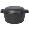2 in 1 Pre-Seasoned Cast Iron Dutch Oven With Dual Handles, Outdoor Camping Deep Pot for Camping Fireplace Cooking BBQ Baking Campfire, 5 Quart.With