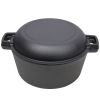 2 in 1 Pre-Seasoned Cast Iron Dutch Oven With Dual Handles, Outdoor Camping Deep Pot for Camping Fireplace Cooking BBQ Baking Campfire, 5 Quart.With