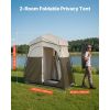 Camping Shower Tent, 2-Room Foldable Portable Privacy Tent Changing Room with Ground Stakes, Ropes, and Carry Bag, 150D Oxford Fabric with Silver Coa