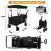 Collapsible Wagon 140L Wagons Carts Foldable with Removable Canopy, Folding Wagon Cart with Wheels for All-Terrain with Brake, Foldable Wagon with Co