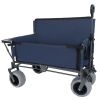 3-in-1 Folding Wagon with Bench Seat & Rear-Mounted Folding Tabletop – 500lbs Capacity, 9"x4" Beach Tires for Camping, Beach, Dark Blue