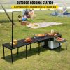 Outdoor Mobile Kitchen, Portable Multifunctional Camp Box with Wheels All in One Integrated Cooking Station with Windproof Stove, Folding Tables Stor