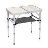 Portable Adjustable Height Folding Table with Mesh Storage Shelf – Lightweight Aluminum Camping Table, 2 Height Settings, Foldable Outdoor Picnic Tab