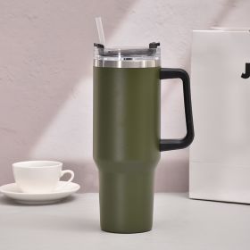 40oz Handle Car Cup with pipette stainless Steel insulated Cold beer cup portable ice cup with handle; Insulated Reusable Leakproof Stainless Steel W (Color: Dark green)
