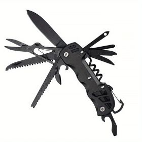 1pc 16-in-1 Multifunctional Pocket Knife Set with Keychain Holder, Scissors, Bottle Opener, Saw, and Camping Combination Tool - Essential Outdoor Gea (Color: Black)