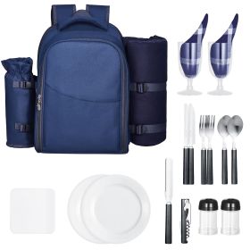 Picnic Backpack, Beach Picnic Backpack Bag for 2 Person with Insulated Cooler Compartment, Detachable Bottle/Wine Holder, Lightweight Blanket, Plates (Number of Layers: Single Layer, Color: Blue)
