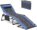 4-Fold Padded Portable Folding Outdoor Chaise Lounge Heavy Duty Reclining Chair with Pillow & Side Pocket