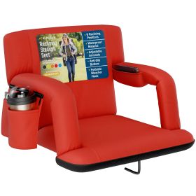 Alpcour Reclining Stadium Seat - Waterproof Foldable Camping Chair with Extra Thick Padding and Wide Back Support (Color: Red, size: Wide)