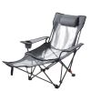 Reclining Camping Chair, 4 Adjustable Positions, Portable Folding Lounger for Adults, Mesh Beach Chair with Headrest & Foot Rest, Supports 220 lbs, H