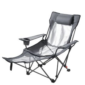 Reclining Camping Chair, 4 Adjustable Positions, Portable Folding Lounger for Adults, Mesh Beach Chair with Headrest & Foot Rest, Supports 220 lbs, H (Product Features: Mesh Type, Color: Gray)