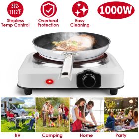 1200W Electric Infrared Single Burner Portable Heating Hot Plate Stove Countertop RV Hotplate with 7.5' Glass Cooktop Stepless Temperature Adjustment (Color: White)